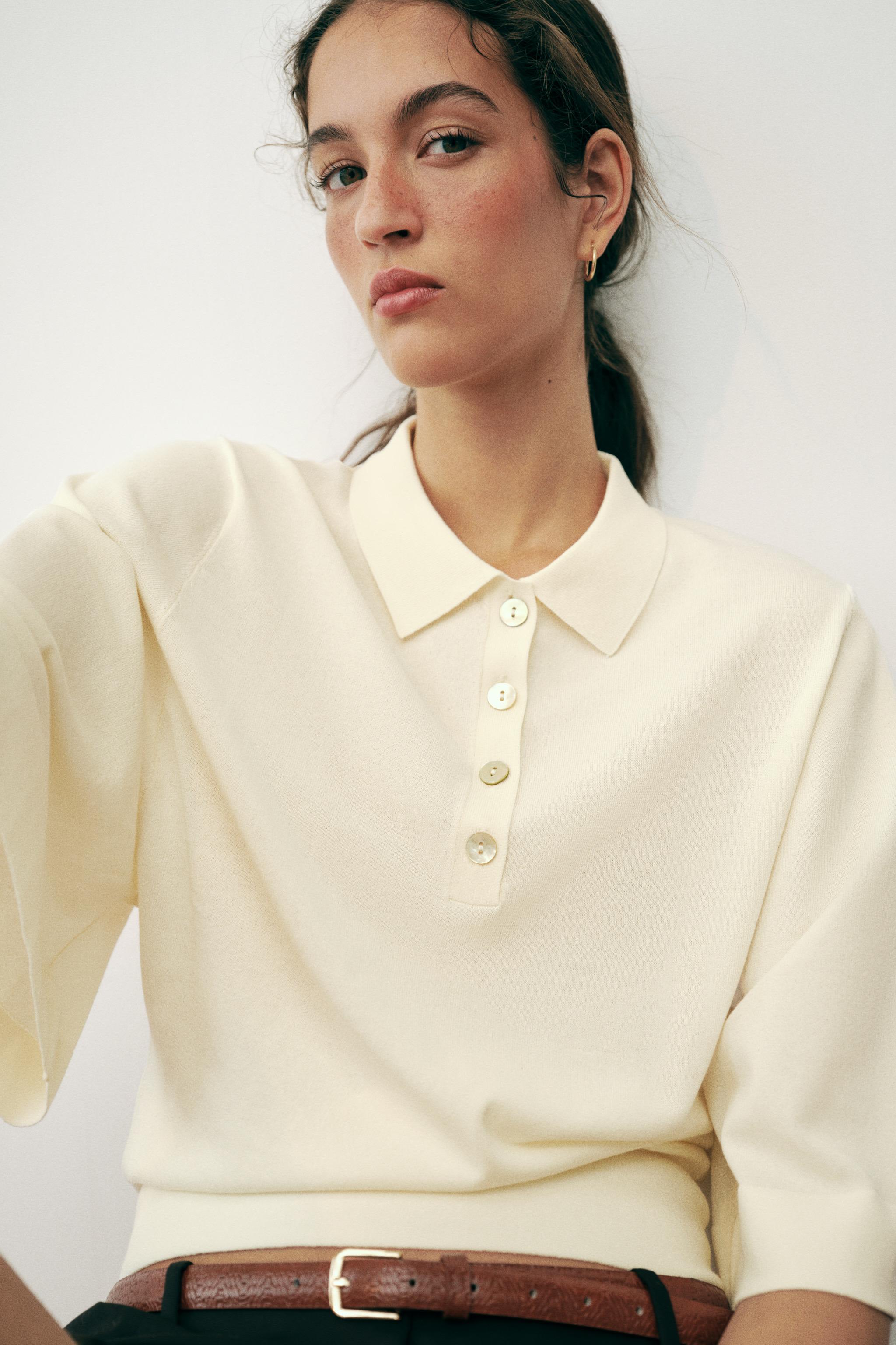 ELBOW-LENGTH SLEEVE KNIT POLO